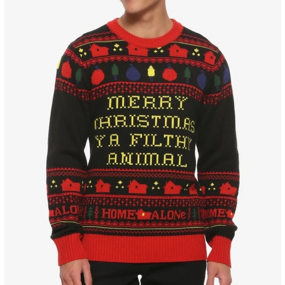 Home Alone Festive Black and Red Christmas Sweater